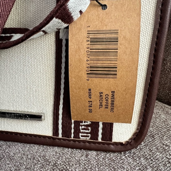 NWT Steve Madden Bwebber Coffee Brown satchel canvas tote bag crossbody strap - Picture 3 of 8